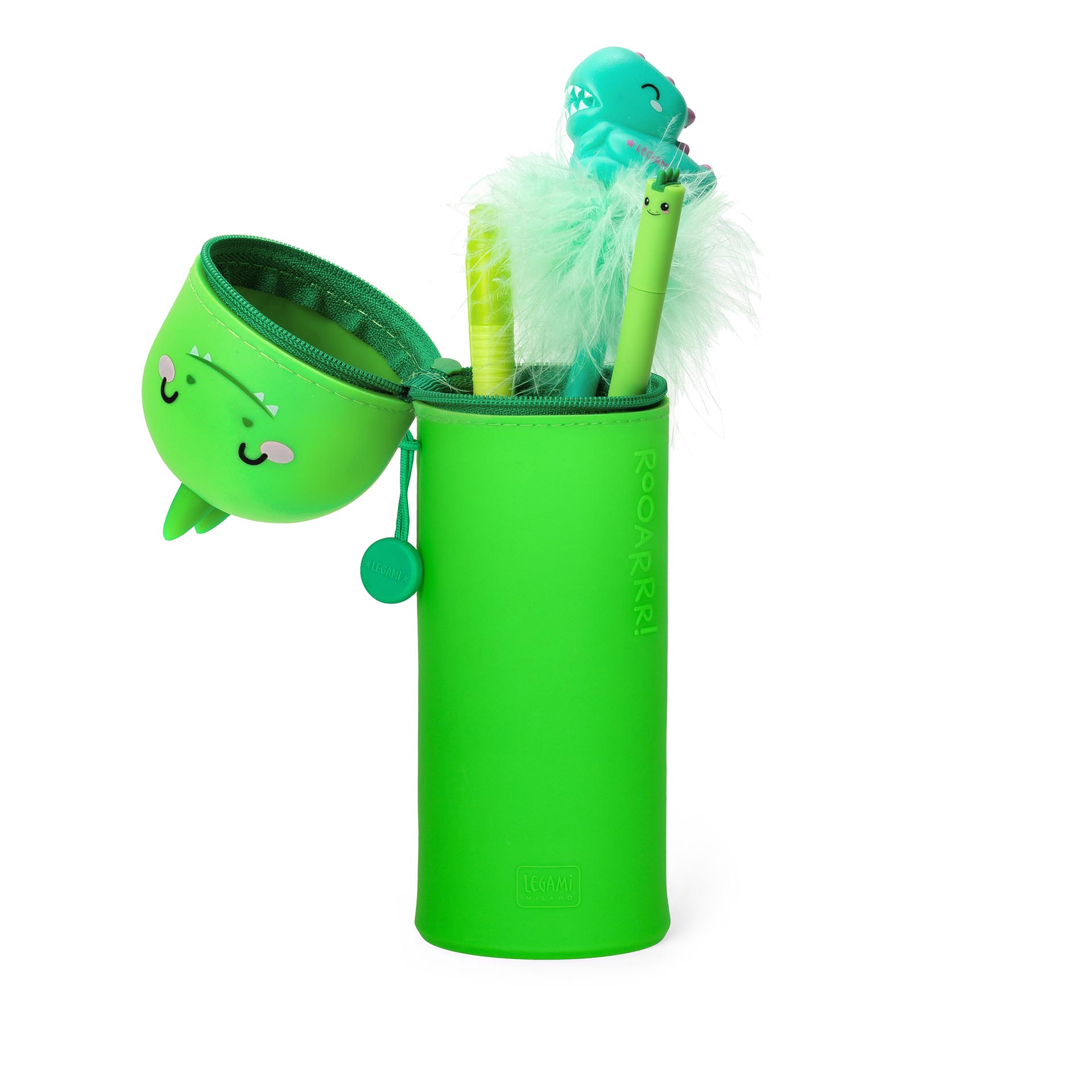 Legami 2 in 1 Federmäppchen aus Silikon Kawaii Dino Dinosaurier grün