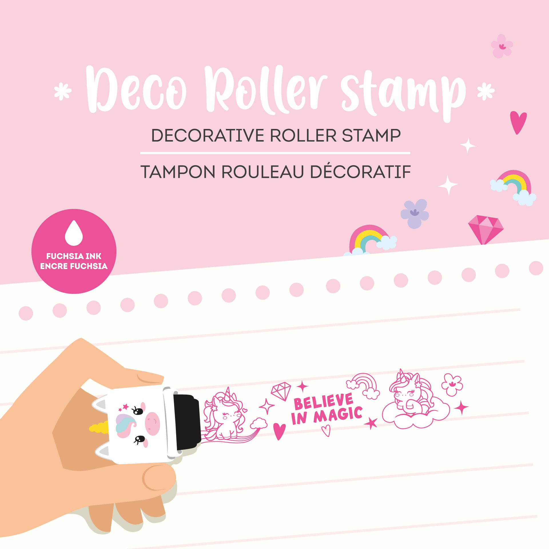 Legami Deko-Rollstempel Teddy unicorn Einhorn pink