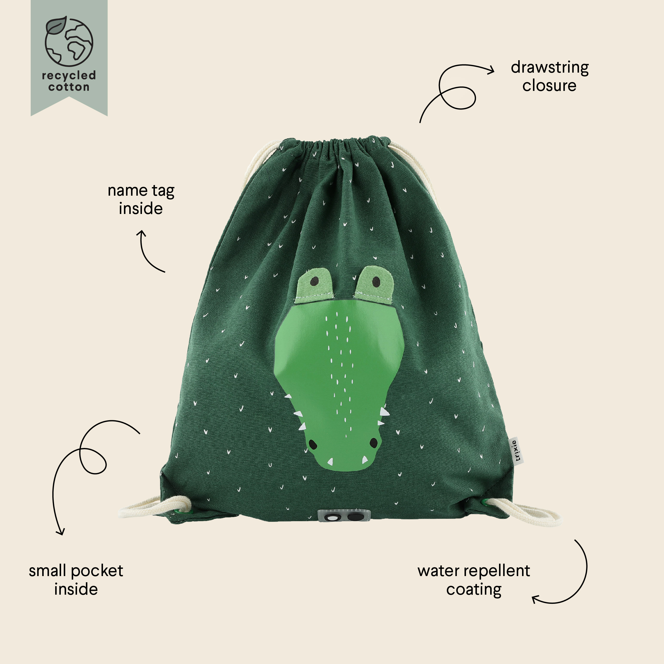 Trixie Turnbeutel Turntasche Mr Crocodile Krokodil grün Trixie Turnbeutel Turntasche Mr Crocodile Krokodil grün