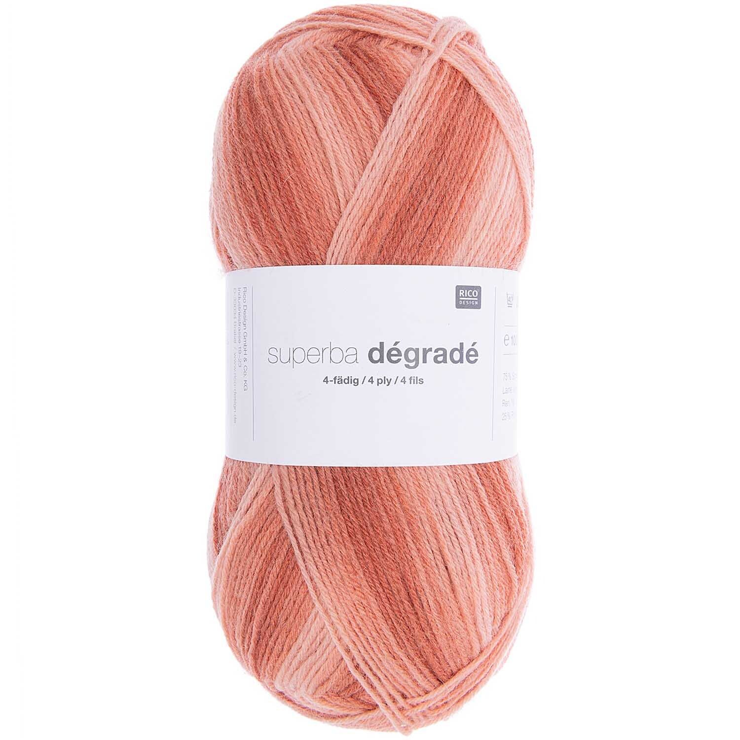 Rico Design Strumpf-Wolle Superba dégradé 4-fädig Wolle 100g Farbe 006 Orange-Mix