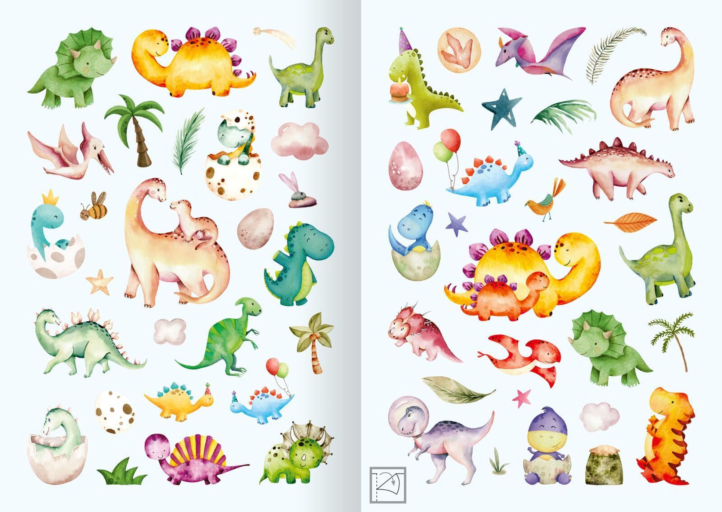 Meine Aquarell Sticker mit über 200 Sticker Dinosaurier