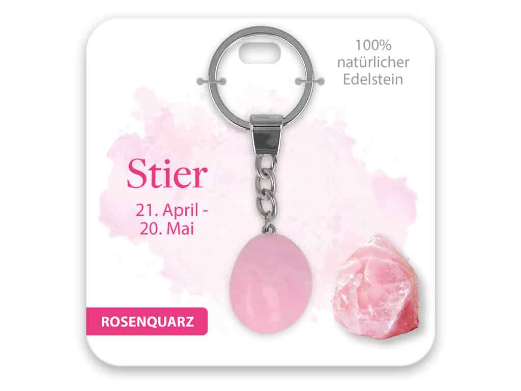 Edelstein Schlüsselanhänger Rosenquarz Sternzeichen Stier