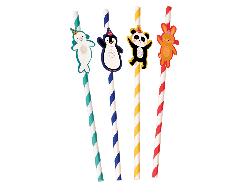 Rex International Kinder Papier-Strohhalme Röhrchen Party Animals 4 Stück