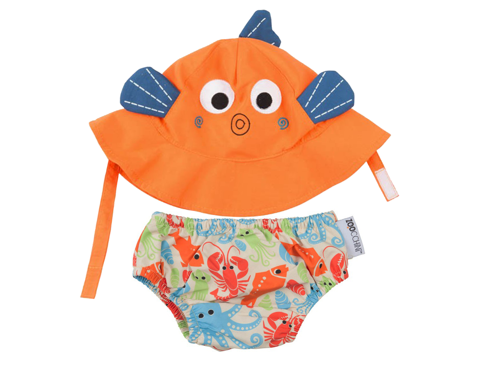 Zoocchini Baby Set mit Badewindel und Sonnenhut Fisch 6 - 12 Monate