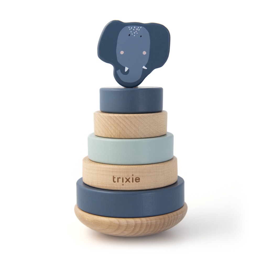 Trixie Baby Stapelturm mit Ringen aus Holz Mrs. Elephant Elefant blau