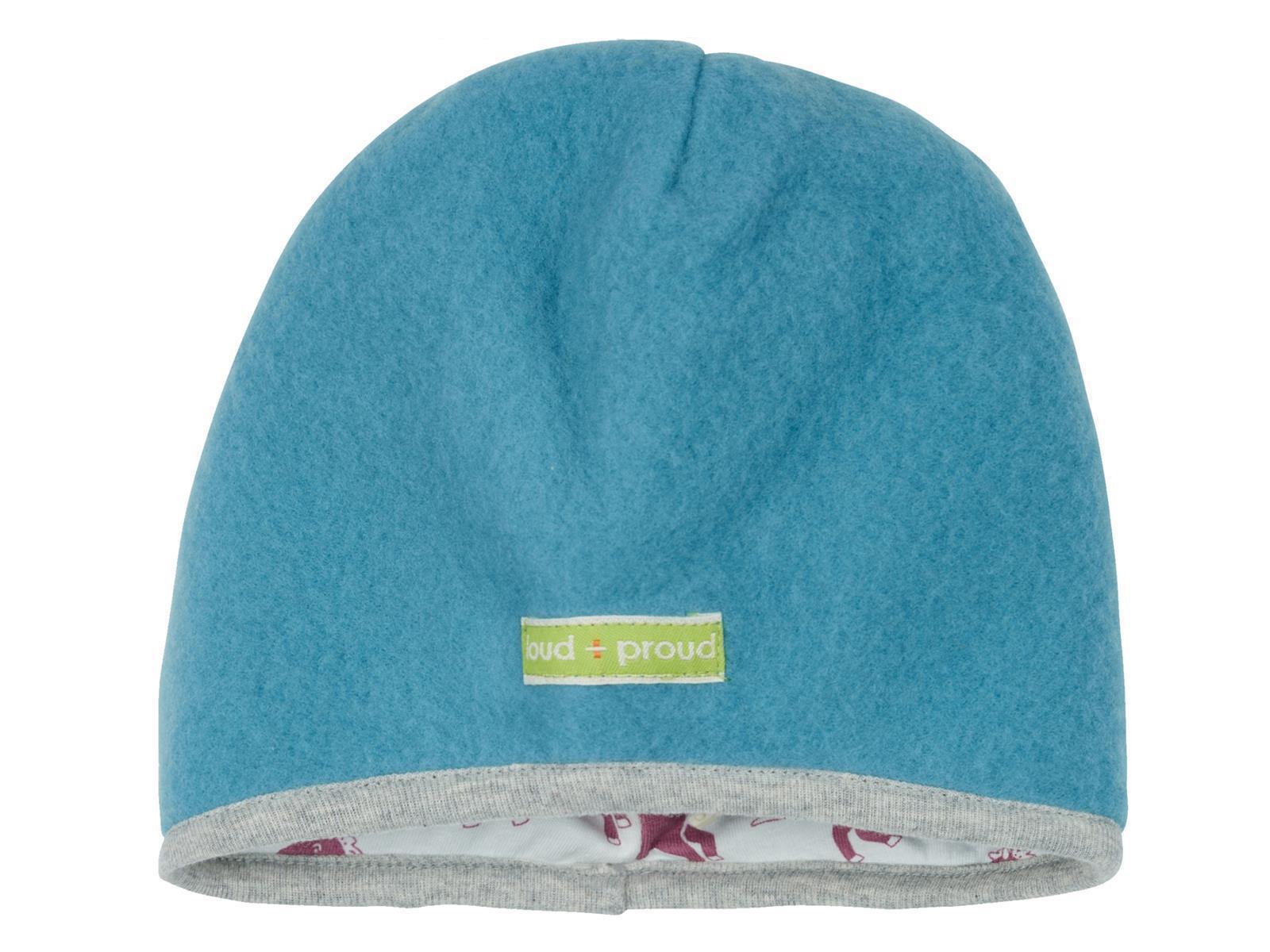 Loud + Proud Wendemütze Kindermütze Wollfleece topaz türkis Pferd 62/68