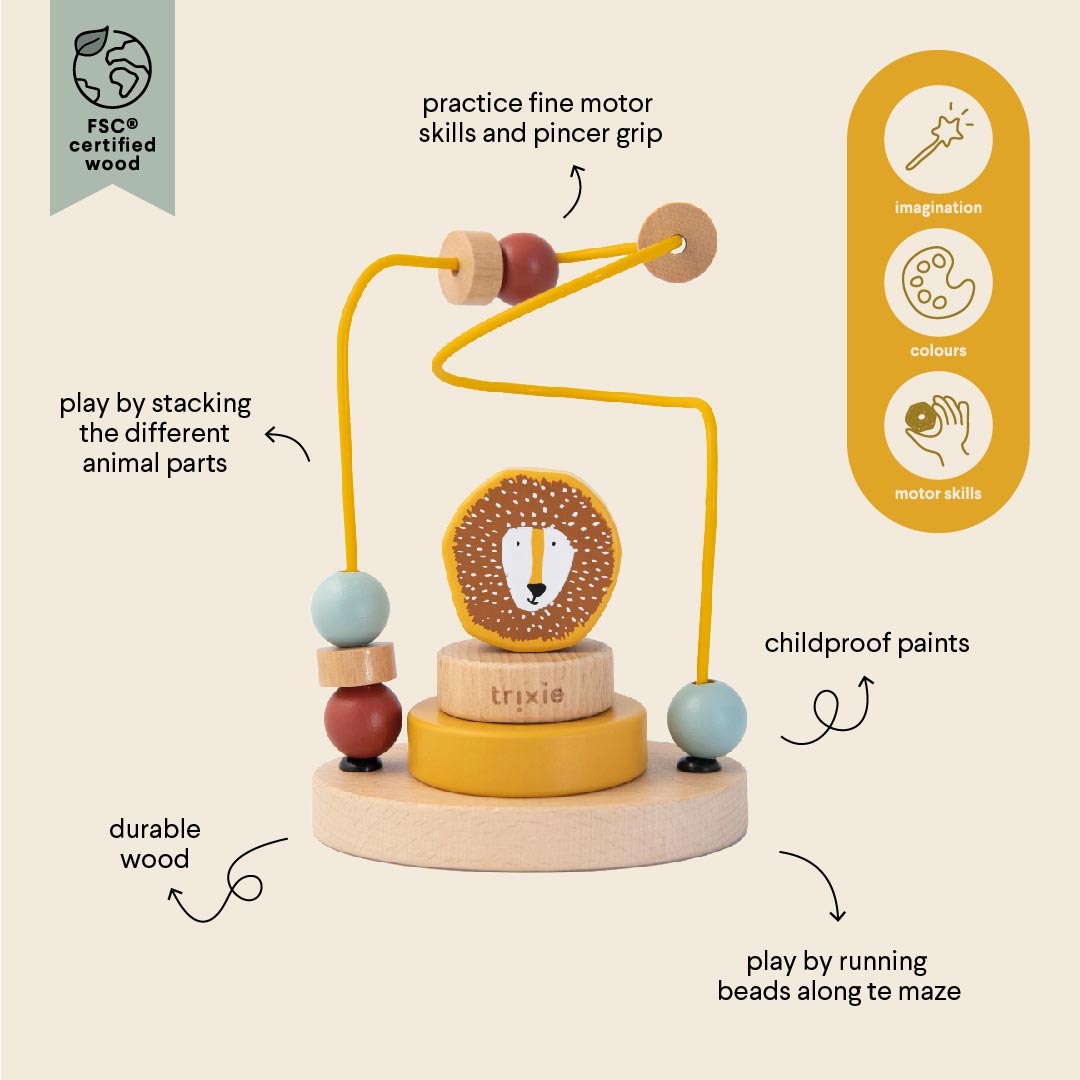 Trixie Baby Holz Motorikschleife Löwe Mr. Lion gelb