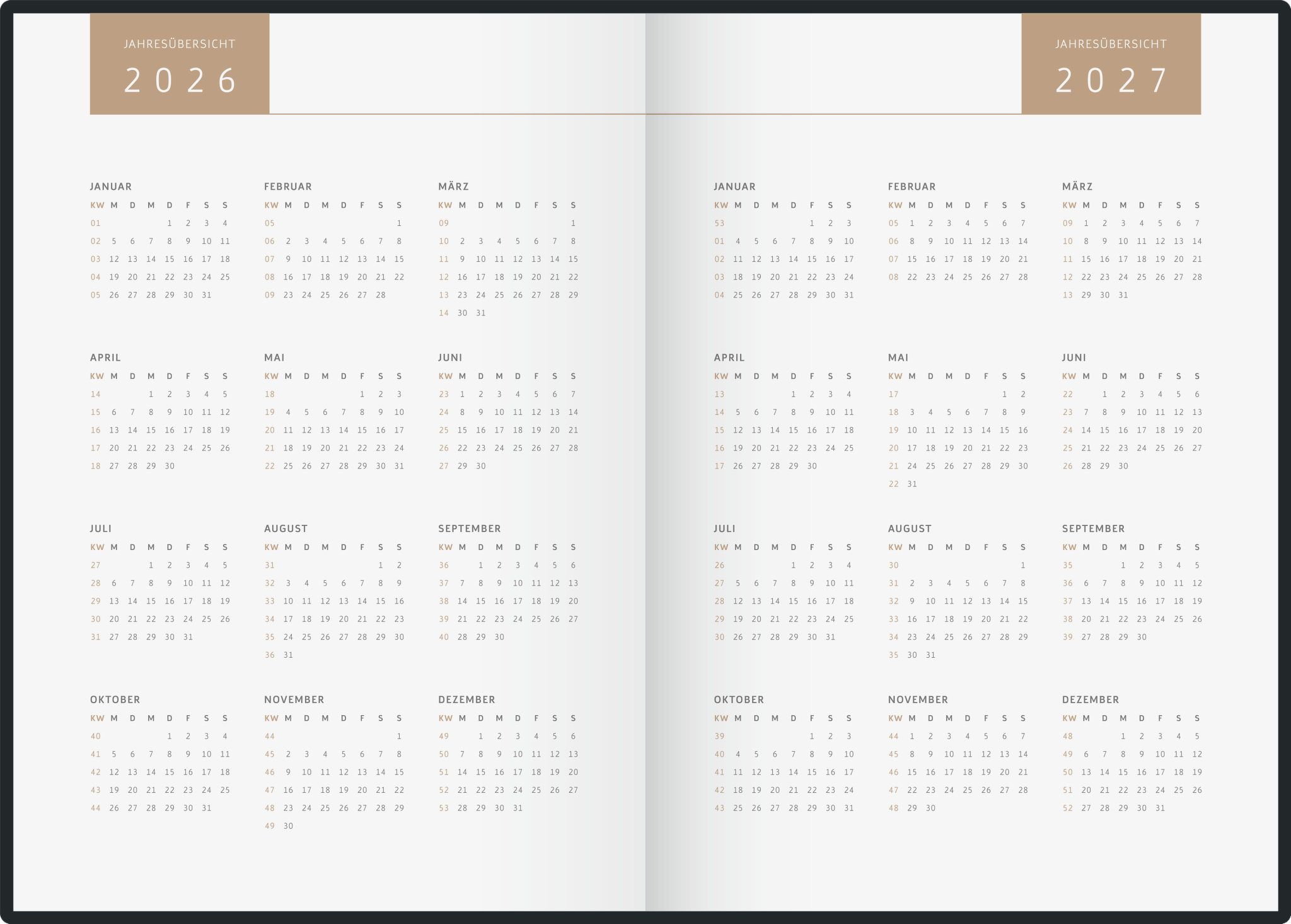 Brunnen Buchkalender 2026 Premium Young Watercolor A5 Papier