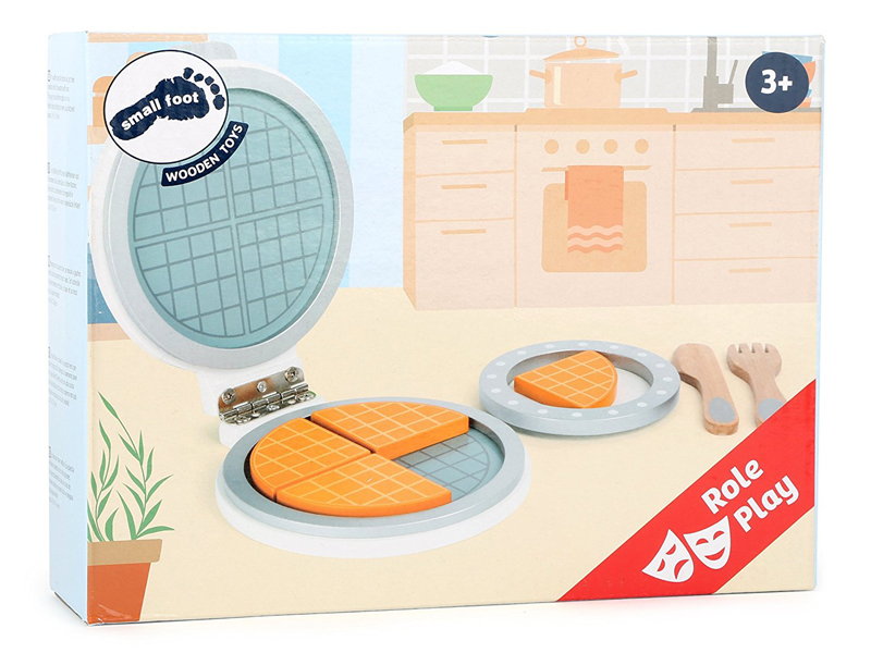 Small Foot Design Waffeleisen auf Holz zum Aufklappen inkl. Teller und Besteck