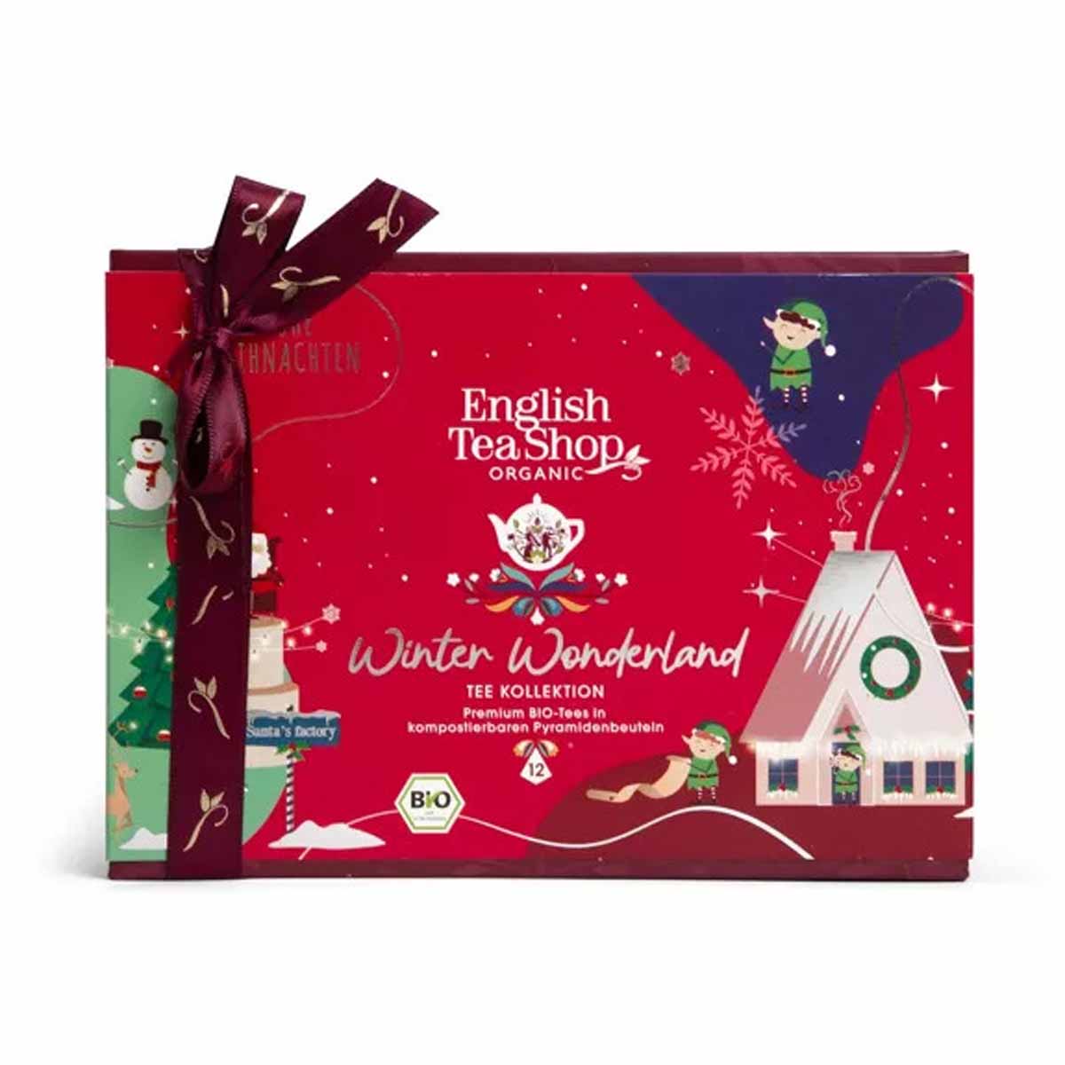English Tea Shop Teegeschenk mit Schleife Winter Wonderland Bio 12 Pyramidenbeutel