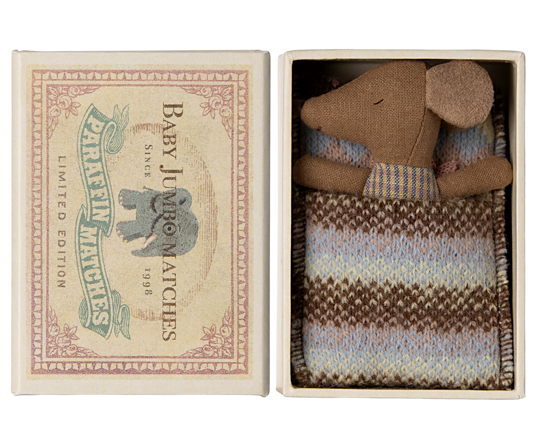 Maileg Babymaus Puppe Sleepy/Wakey in Streichholzschachtel Rose