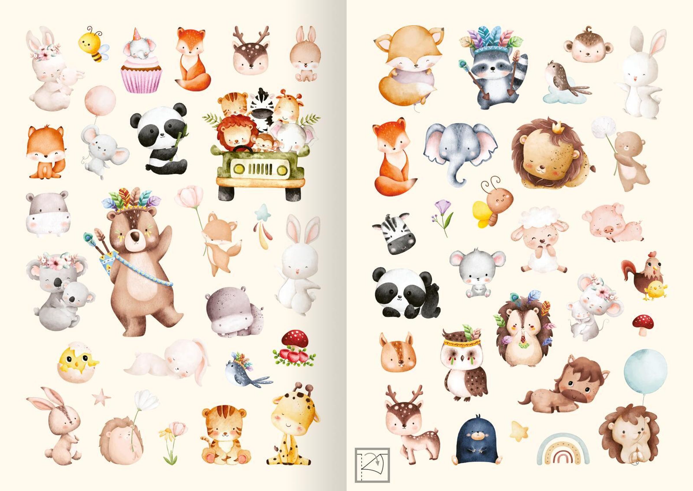 Meine Aquarell Sticker mit über 200 Sticker Tierkinder