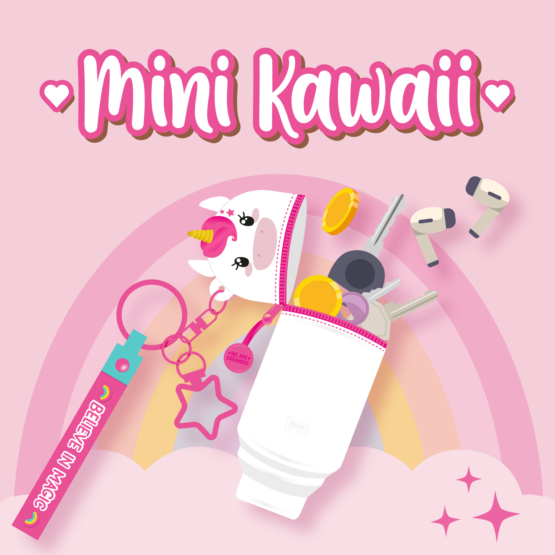 Legami Mini Kawaii Münztasche mit Schlüsselanhänger Unicorn Einhorn