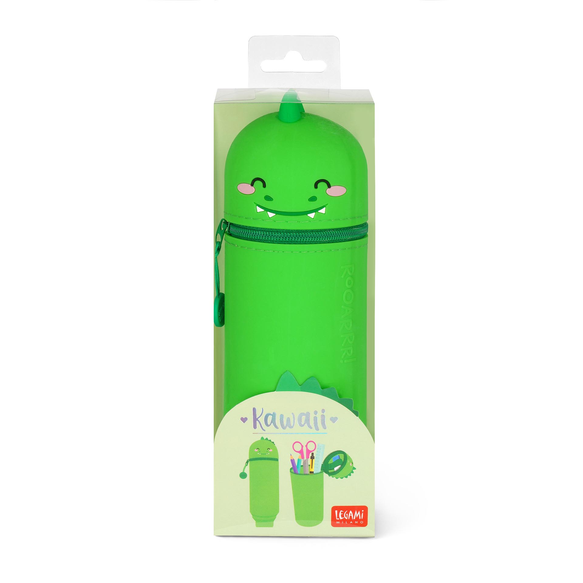 Legami 2 in 1 Federmäppchen aus Silikon Kawaii Dino Dinosaurier grün