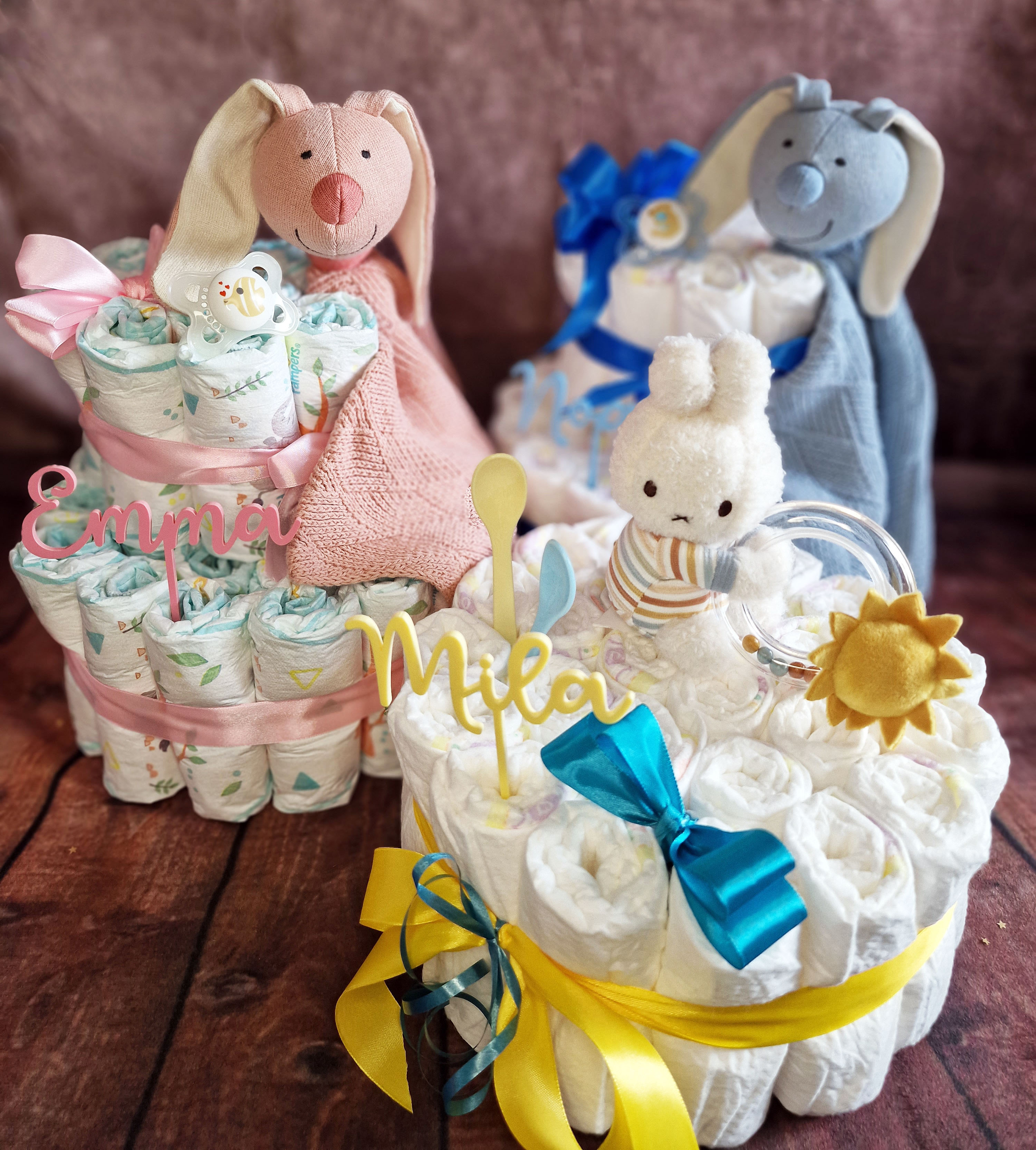 Elfenstall Windeltorte mit Sigikid Strick Schnuffeltuch Hase blau Elfenstall Windeltorte mit Sigikid Strick Schnuffeltuch Hase blau