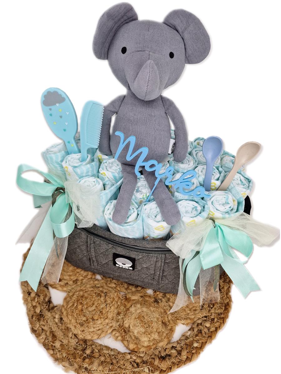 Elfenstall Windeltorte Pamperstorte Dooky Kinderwagentasche mit Stofftier Elefant Elfenstall Windeltorte Pamperstorte Dooky Kinderwagentasche mit Stofftier Elefant