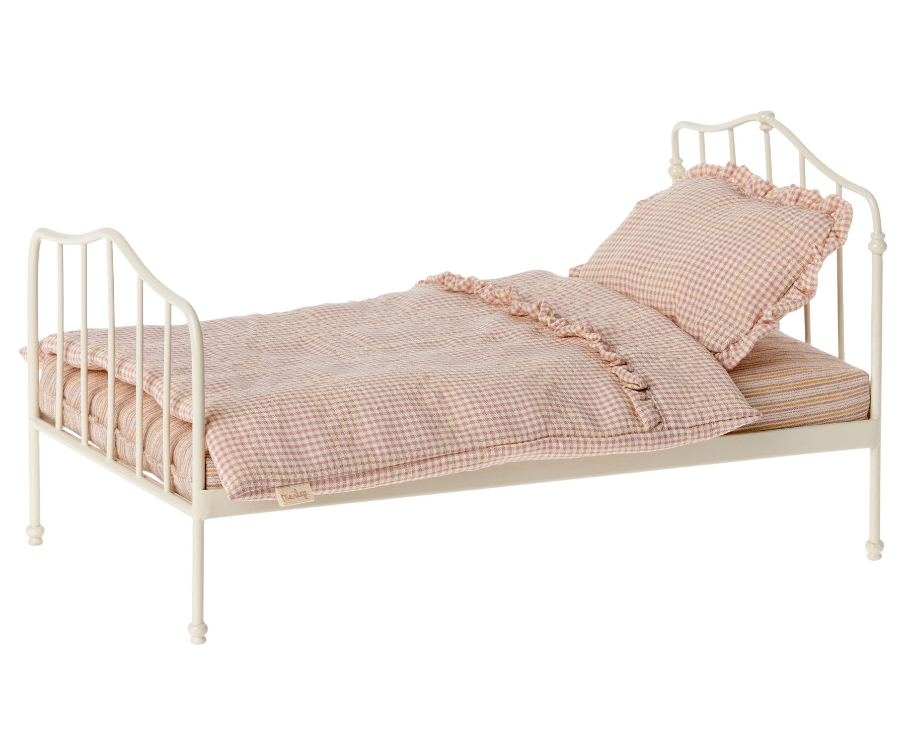 Maileg Vintage Bett Metallbett weiss und Bettwäsche in purple