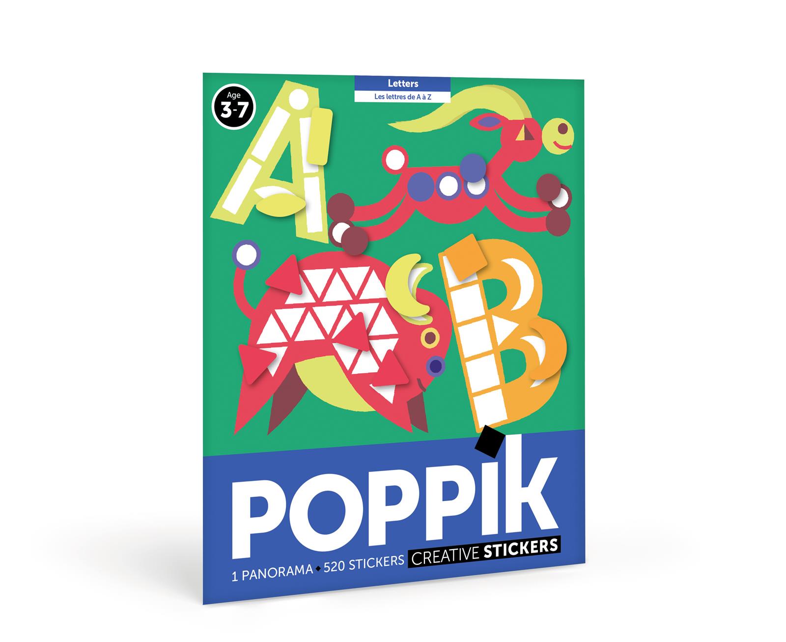 Poppik Stickerposter Panorama - 1 Poster + 520 Sticker Motiv ABC Buchstaben 3-7 J.