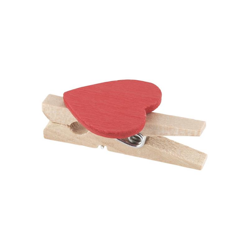 Elfenstall 50 Mini Holz Wäscheklammern / Holzklammern Herz rot