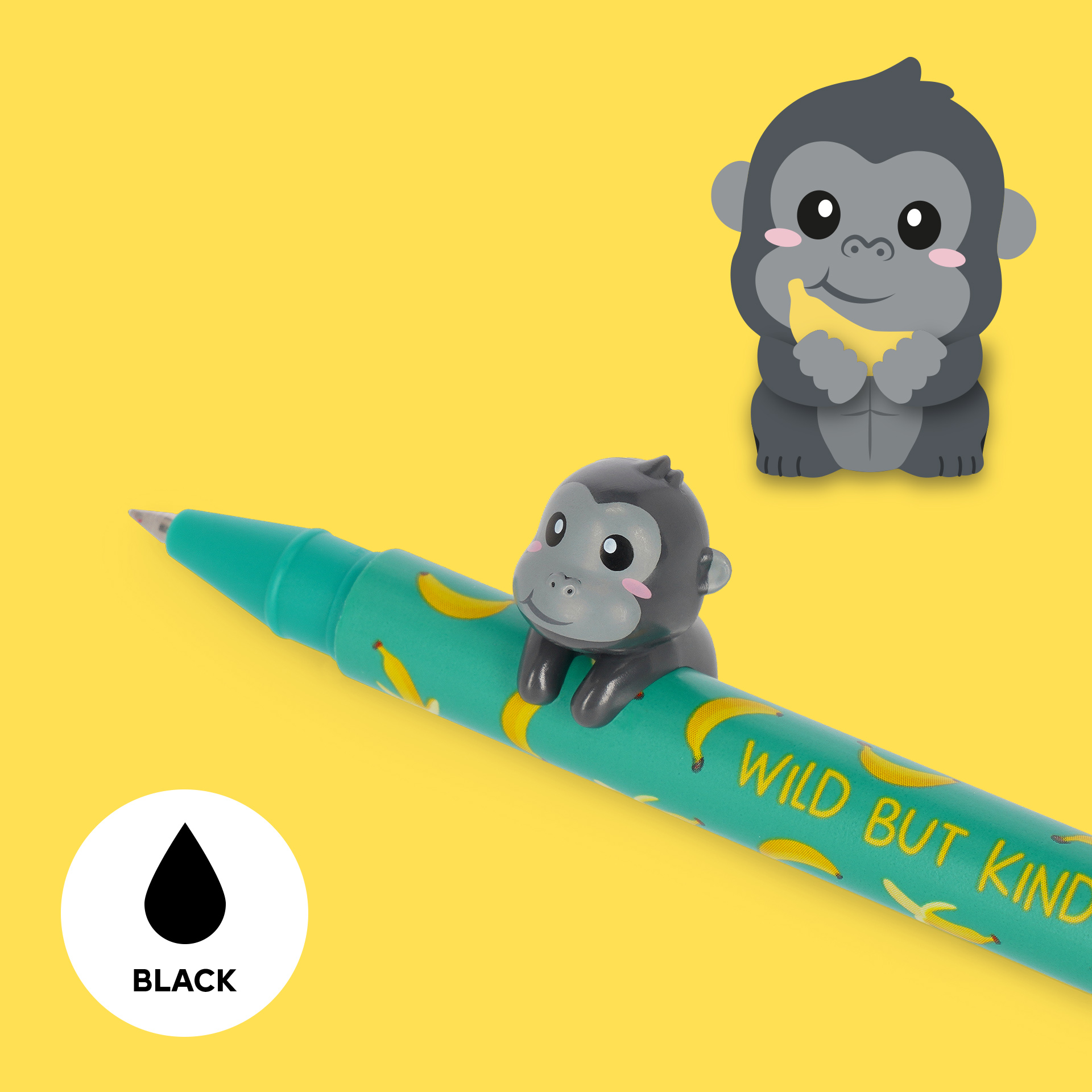 Legami Gel Stift mit Tierdeko Lovely Friends Wild but Kind Gorilla