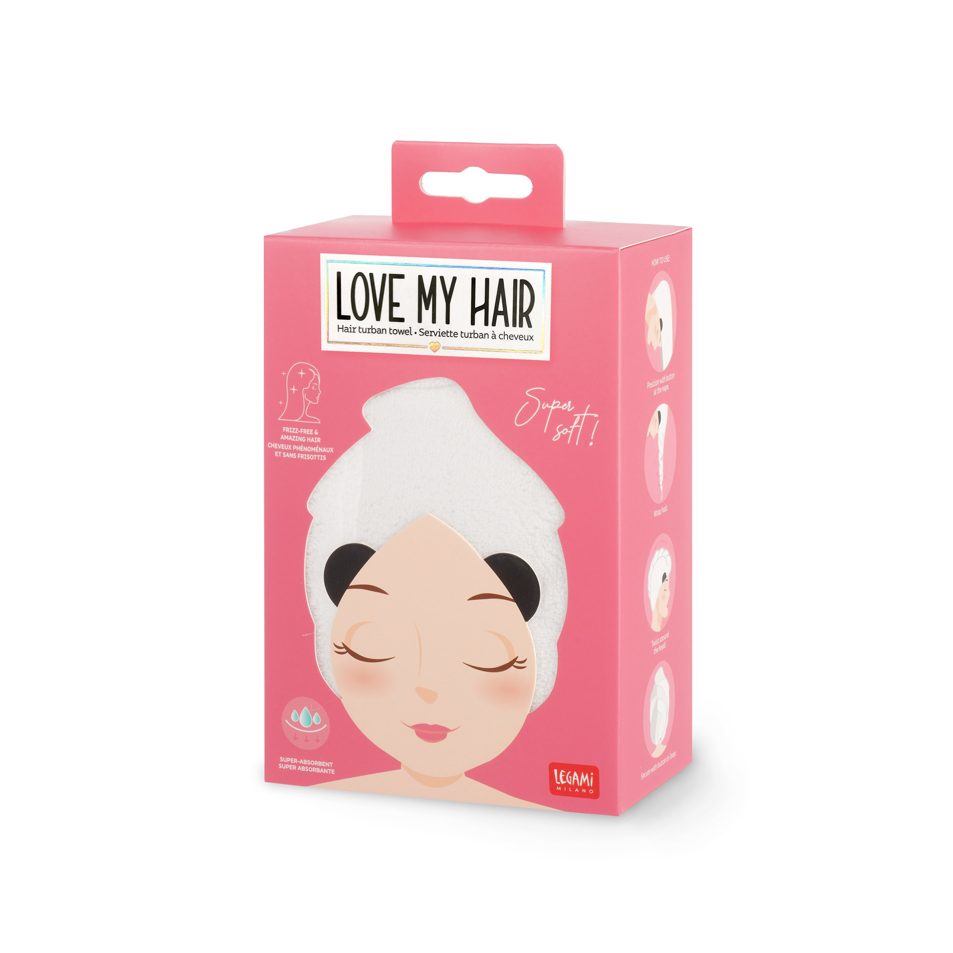 Legami Turban-Handtuch für die Haare - Love my Hair Panda