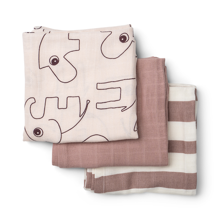Done by Deer Spucktücher 3er Set Burp Deer friends 70 x 70 cm rosa