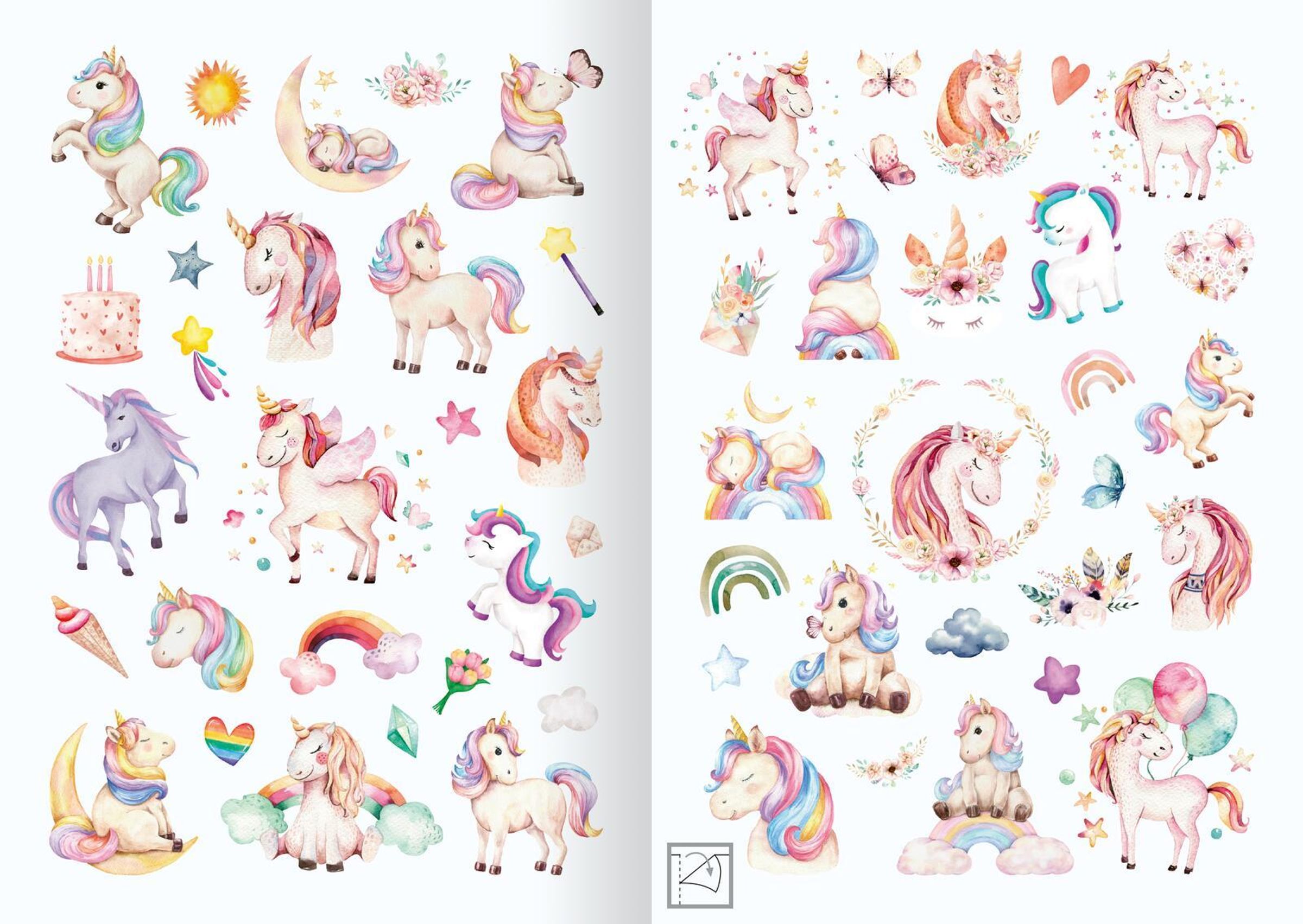 Meine Aquarell Sticker mit über 200 Sticker Einhörner