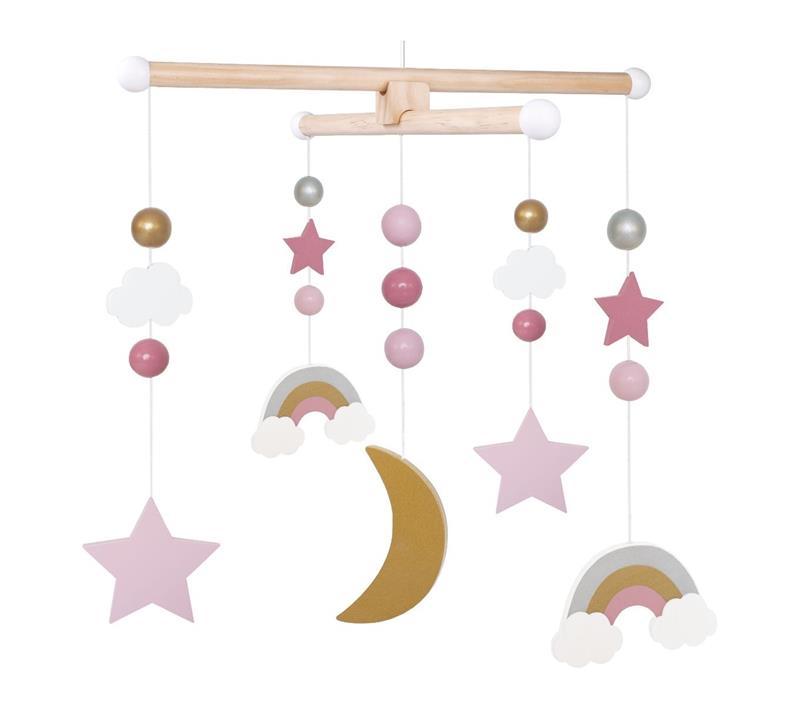 JaBaDaBaDo Holz-Mobile Sterne Mond Regenbogen rosa pink