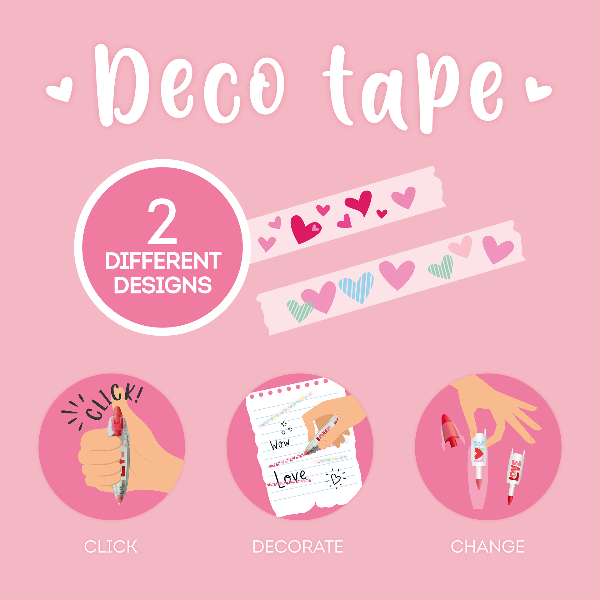 Legami Stift mit Dekoband Deco Tape Heart Herz