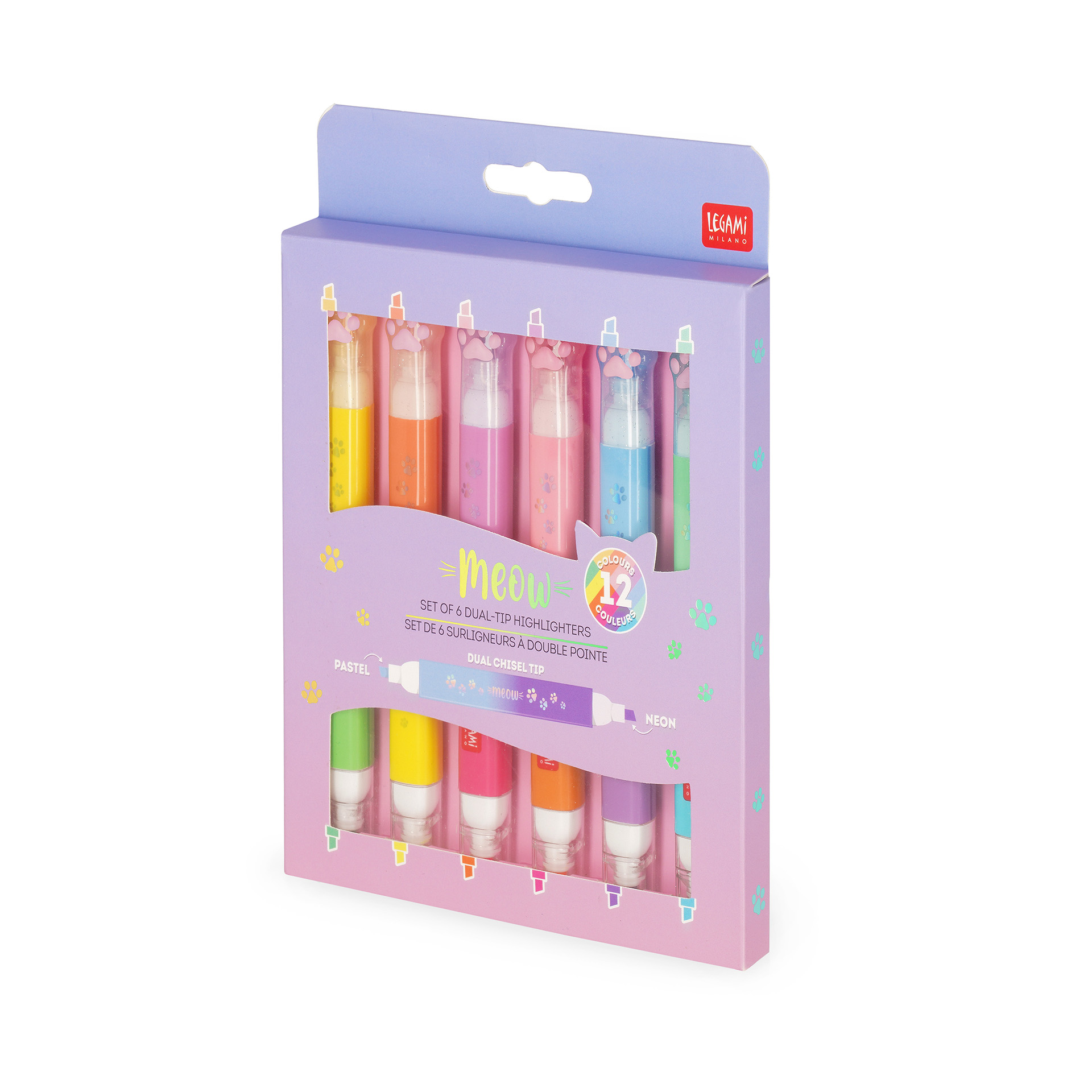 Legami Set mit 6 Textmarkern mit Doppelspitze Meow Kitty Katze