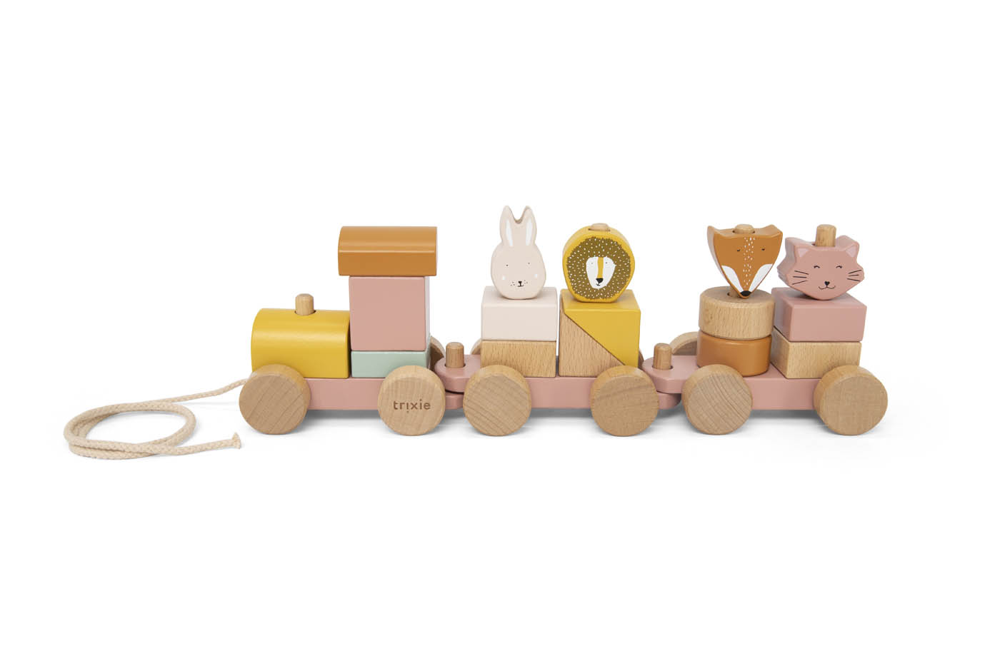 Trixie Baby Holz-Zug Steckzug Eisenbahn mit Tieren Mrs Cat rosa, personalisiert