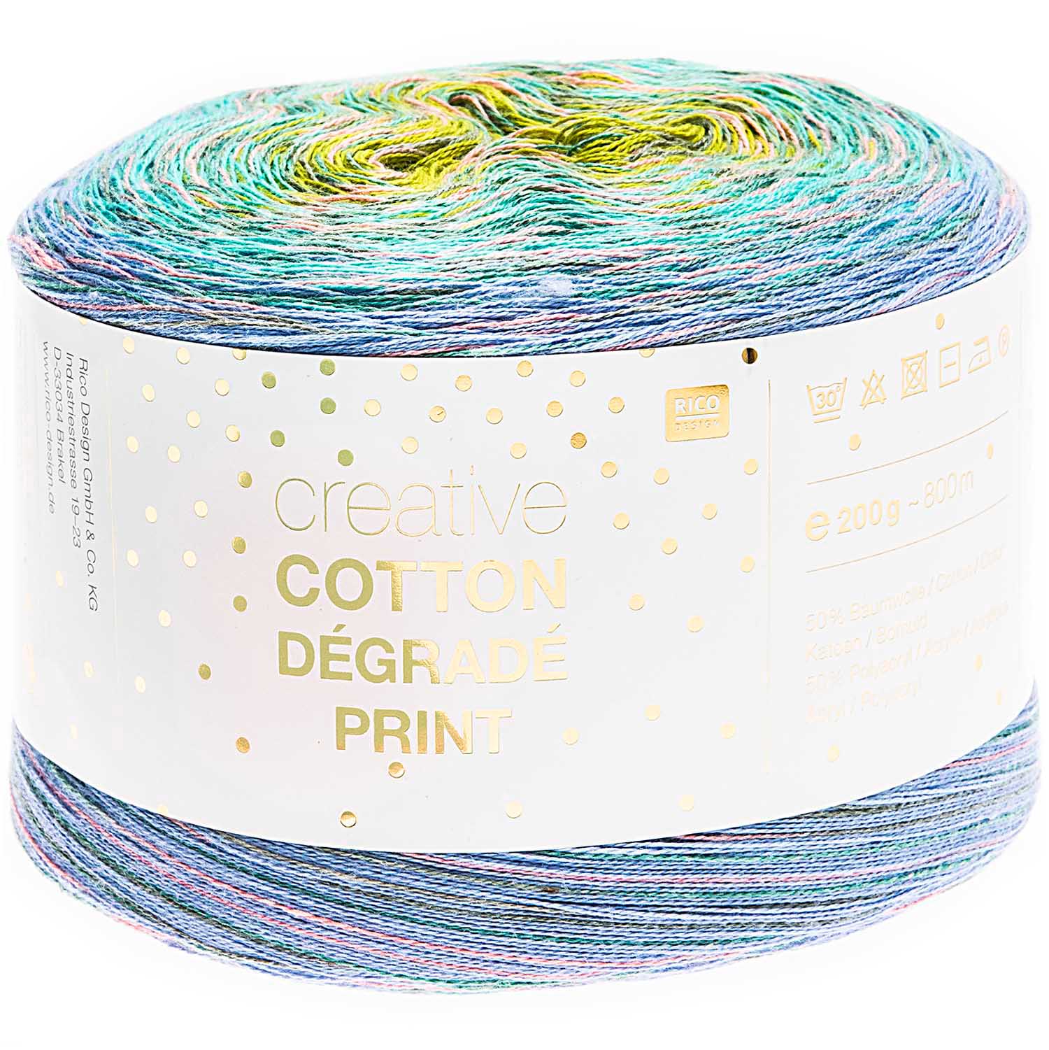 Rico Design Creative Cotton Dégradé Print 200g Farbe 003 Blau-Grün