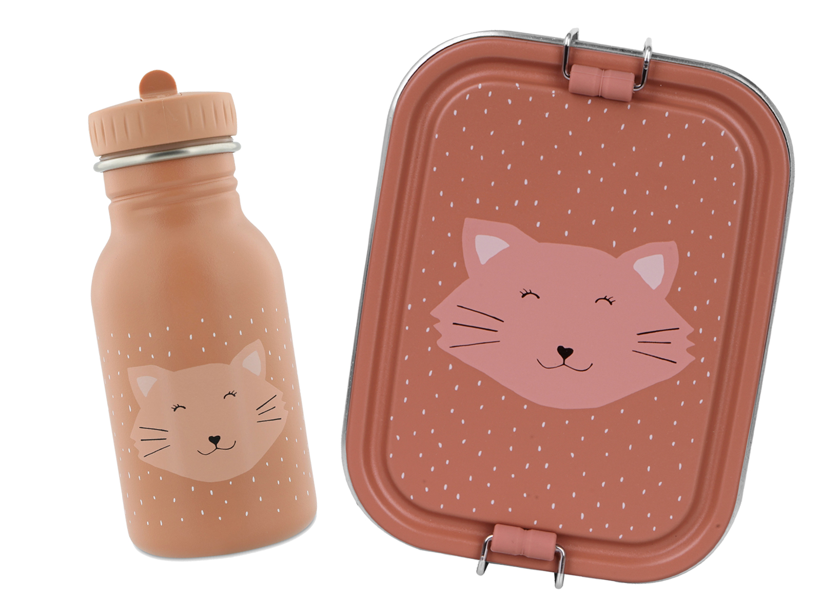 Trixie Baby Brotdose Trinkflasche Set Edelstahl Katze Rosa Small