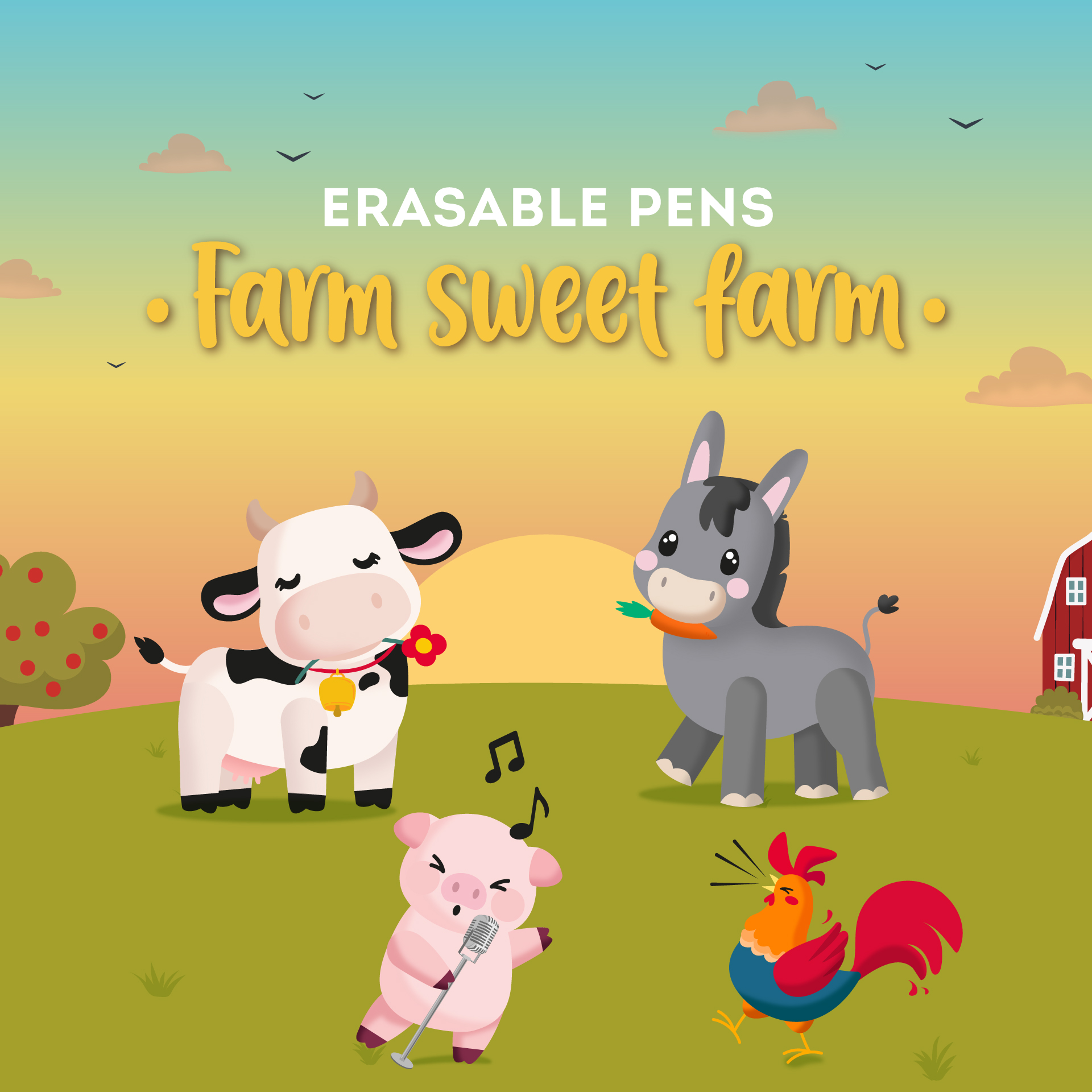 Legami 4er Set Löschbare Gelstifte Gel Pens Farm Sweet Farm