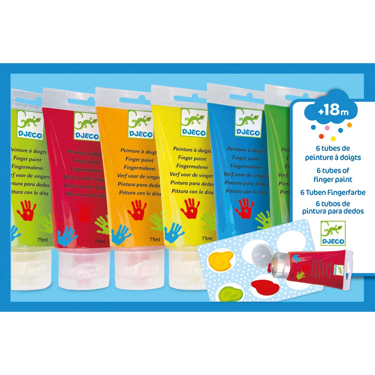 Djeco Fingerfarben Fingermalfarben mit 6 verschiedenen Farben