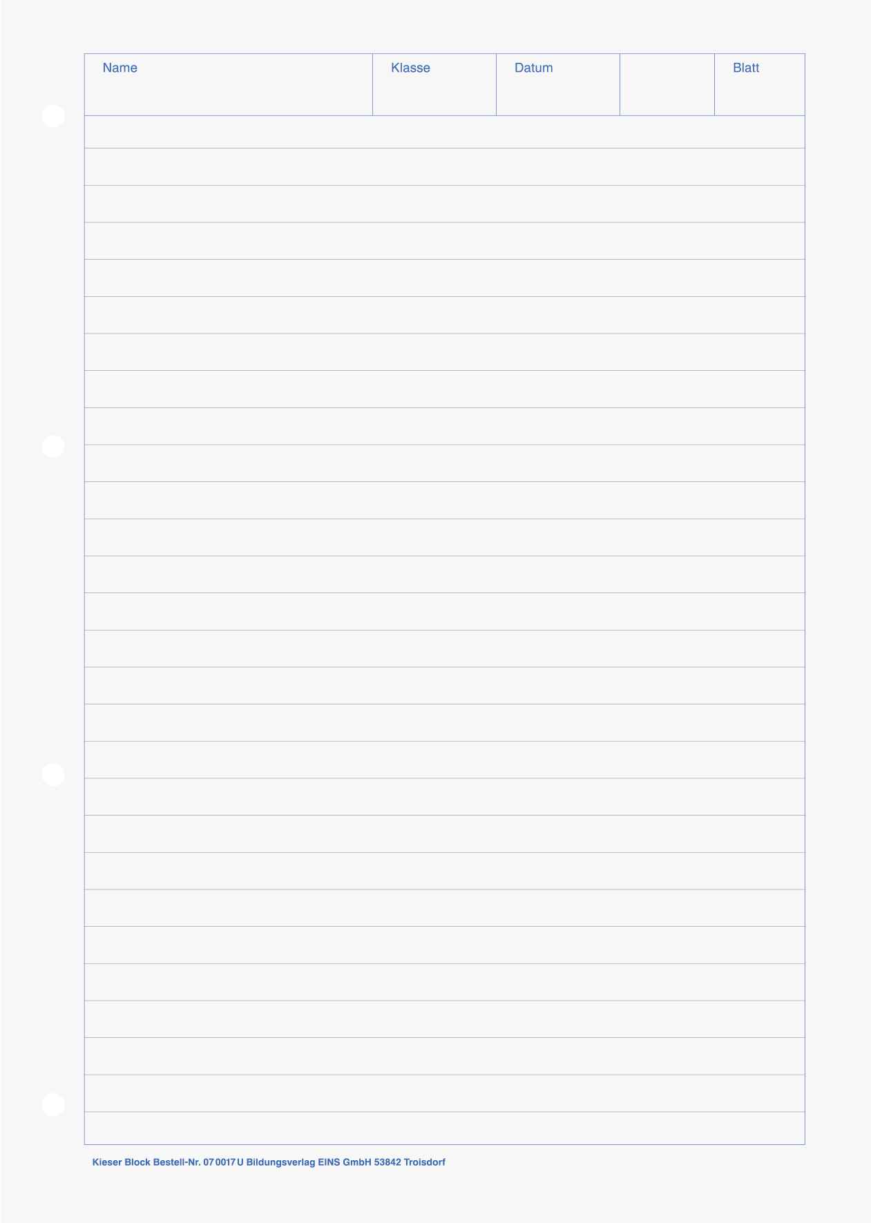 Brunnen Kieserblock Din A4 Lineatur 17C liniert mit blauem Rand