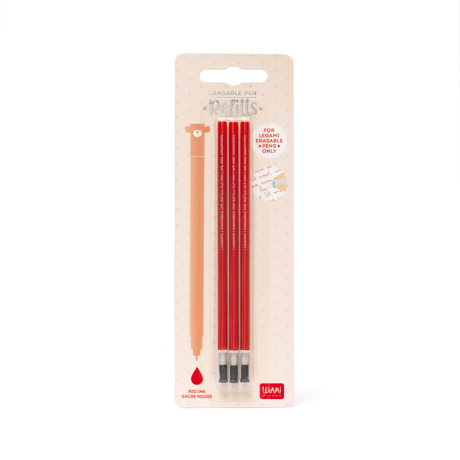 Legami 3 Ersatzminen für löschbaren Gelstift Red Rot