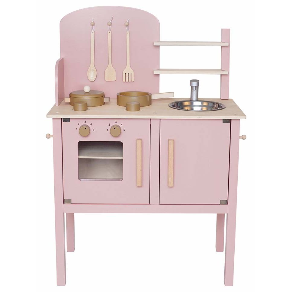 Jabadabado Küche Holzküche Kinderküche Spielküche mit Zubehör rosa
