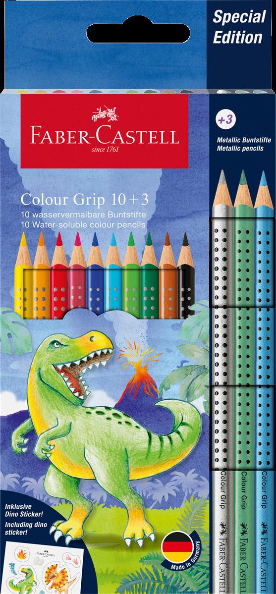 Faber Castell Colour Grip 10 + 3  wasservermalbare Buntstifte Metallic Dino