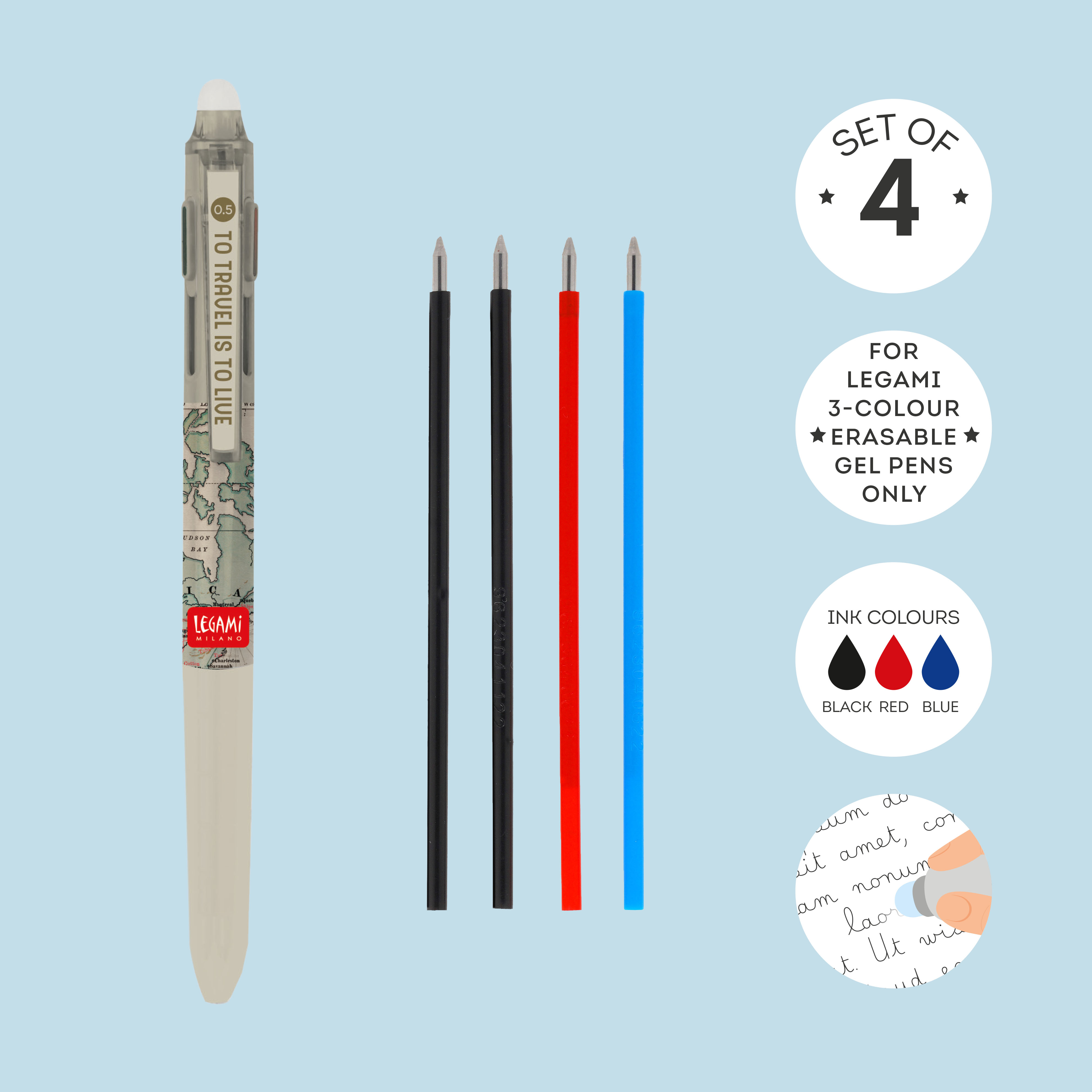 Legami Ersatzminen für löschbaren Gelstift im 4er Set