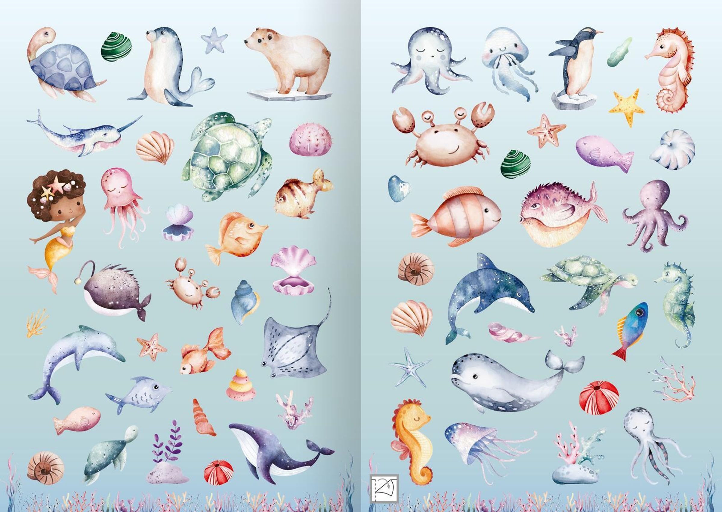 Meine Aquarell Sticker mit über 200 Sticker Unterwasser