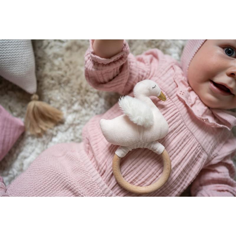 JaBaDaBaDo Ringrassel mit Holzring Schwan rosa