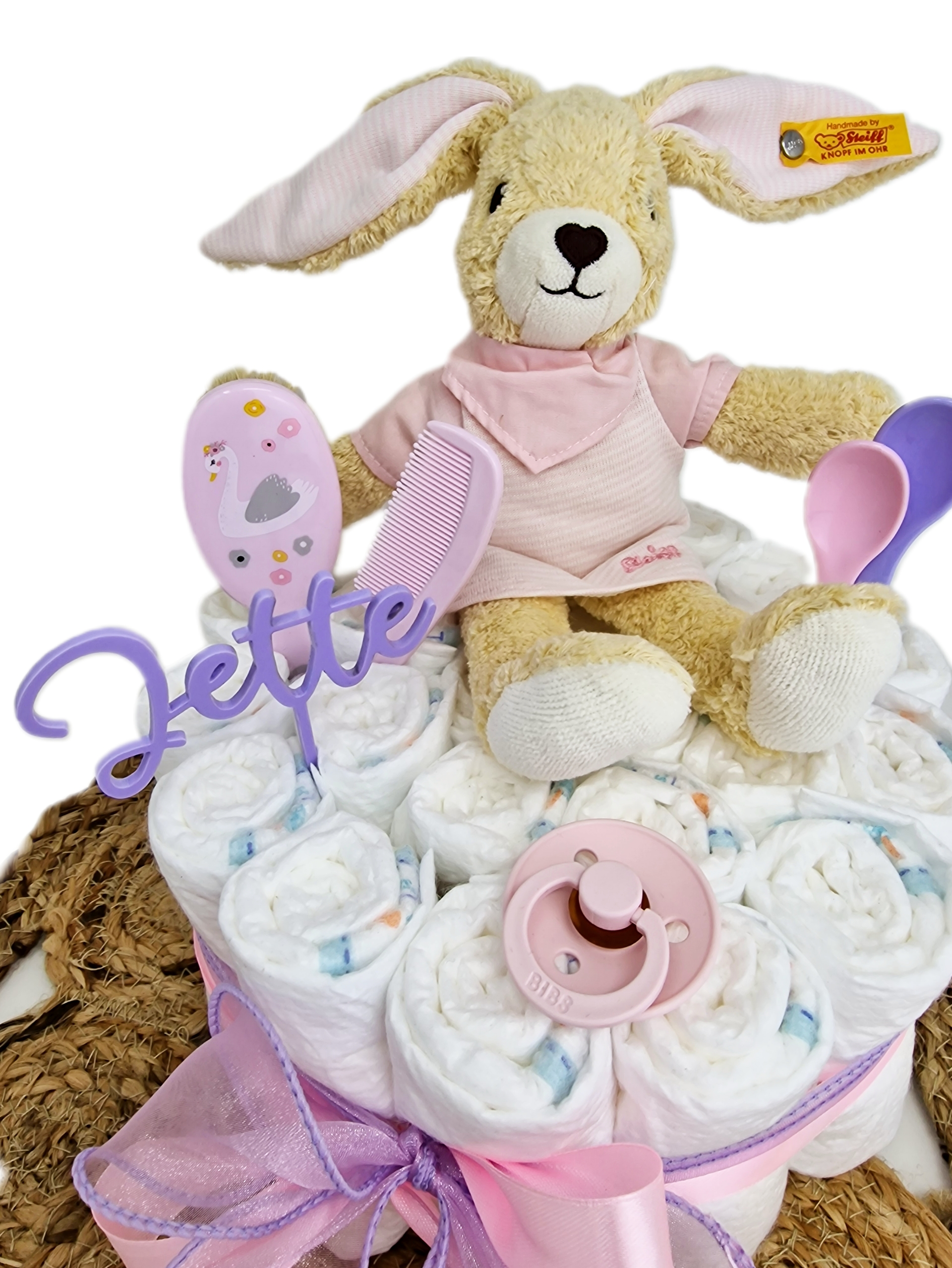Windeltorte Pamperstorte mit Kuscheltier Steiff Hase Rosa Windeltorte Pamperstorte mit Kuscheltier Steiff Hase Rosa