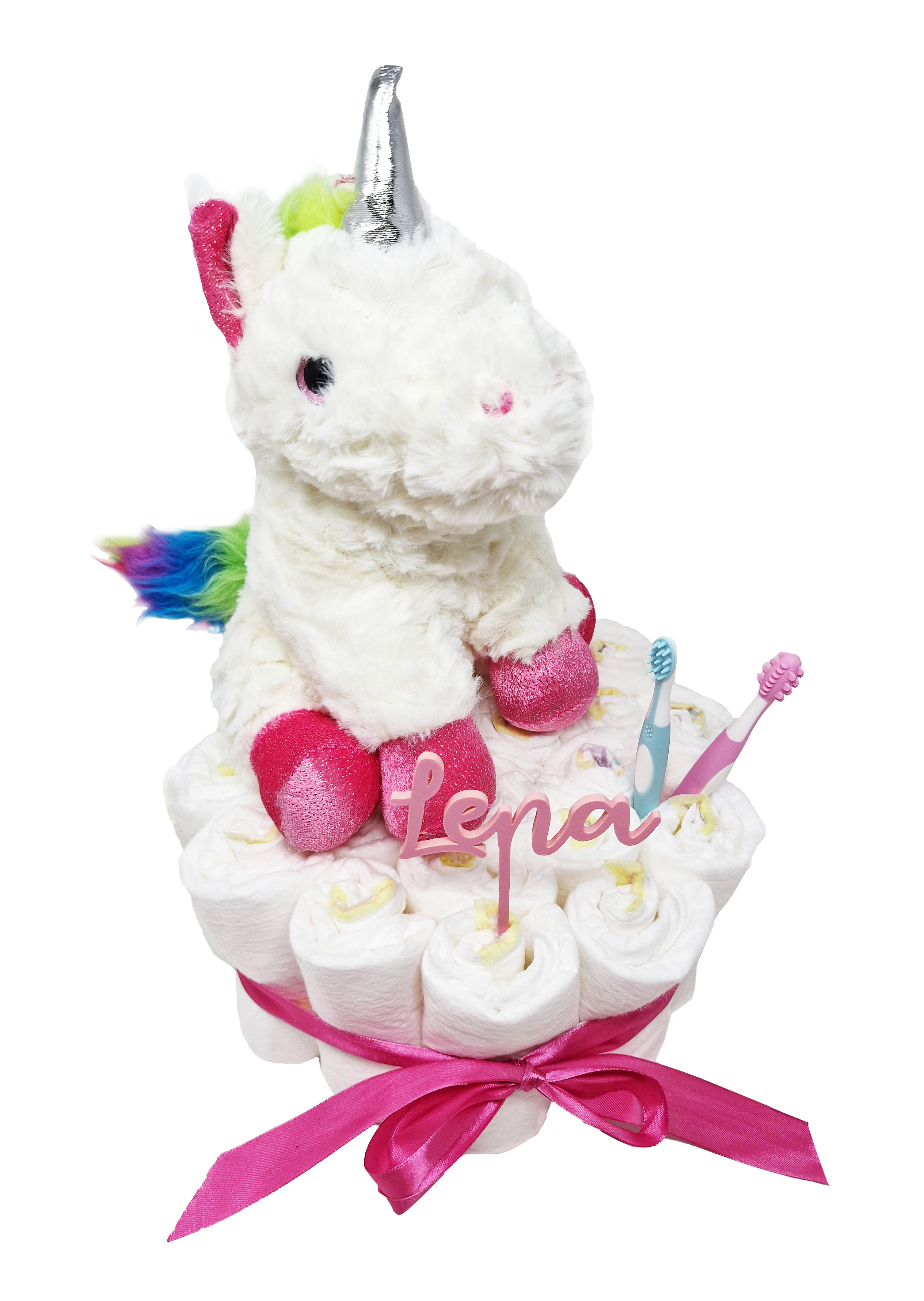 Elfenstall Windeltorte Pamperstorte mit Spielzeug Einhorn