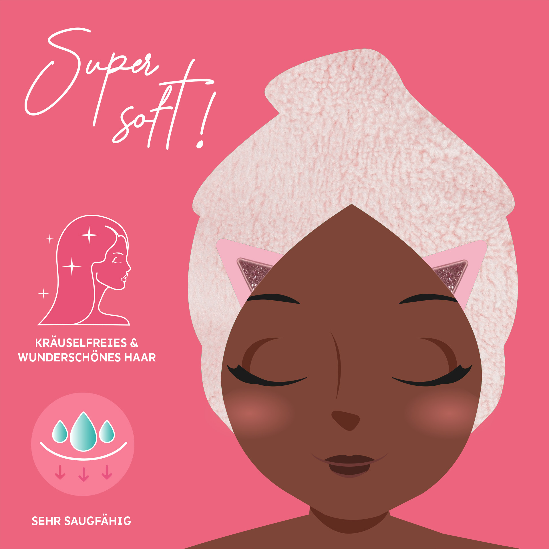 Legami Turban-Handtuch für die Haare - Love my Hair Meow