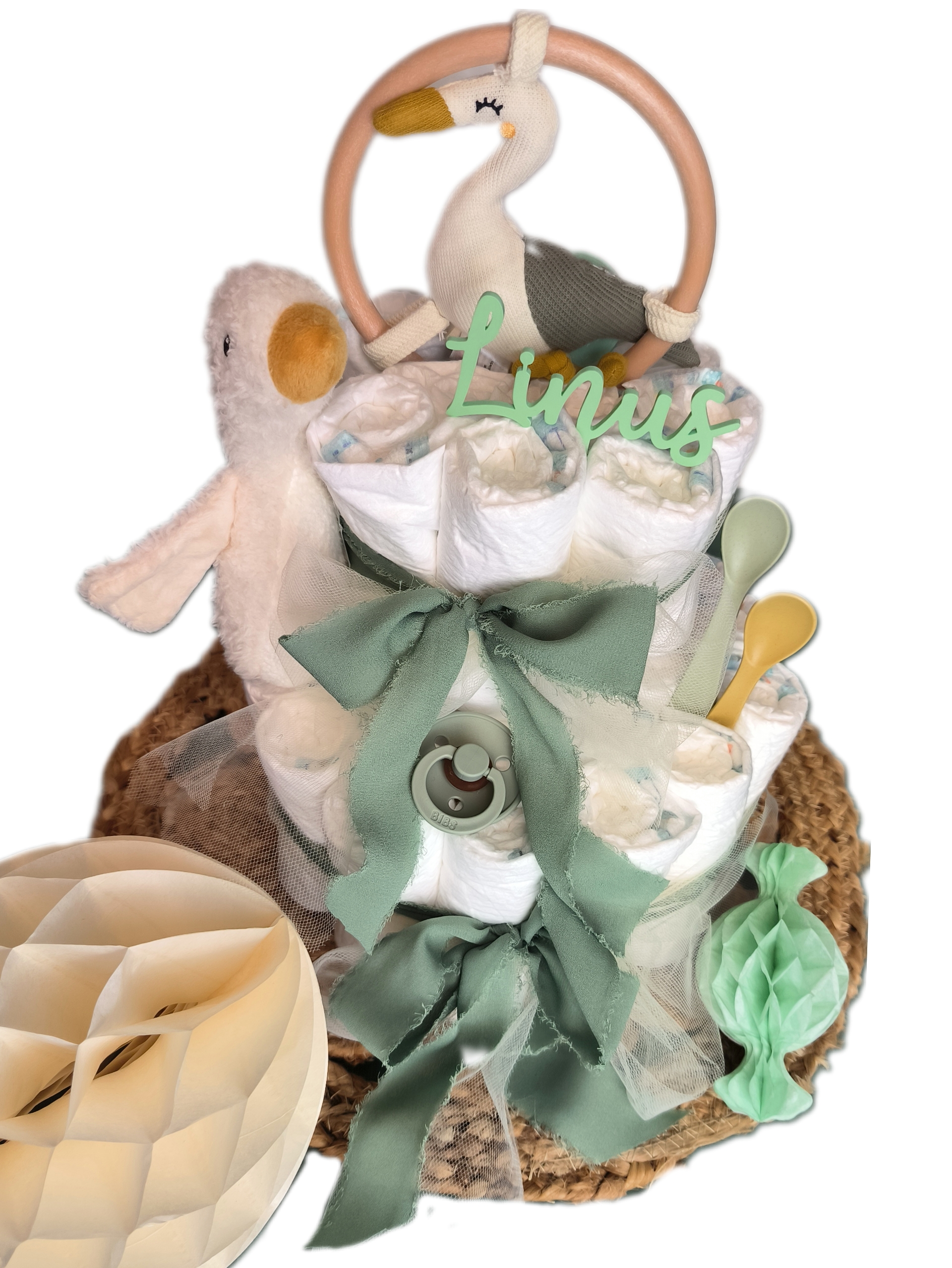 Elfenstall Windeltorte Pamperstorte mit süßer Rassel und Quietsch-Gans Elfenstall Windeltorte Pamperstorte mit süßer Rassel und Quietsch-Gans