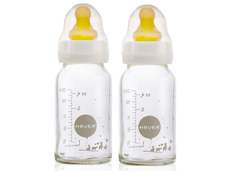 Hevea Babyfläschchen aus Glas 120 ml Babyglasflaschen - 2er Set