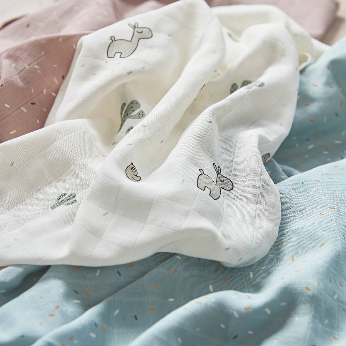Done by Deer Pucktuch Swaddle Mulltuch 120 x 120 cm 2 Stück blau Lama