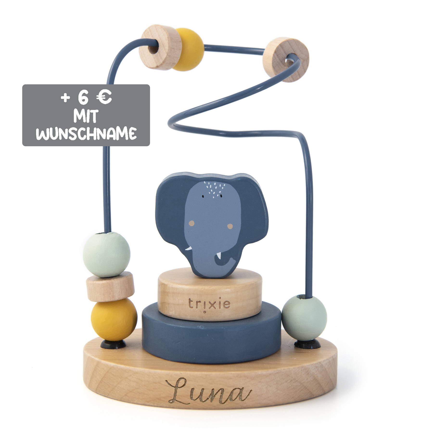 Trixie Baby Motorikschleife aus Holz Elefant blau
