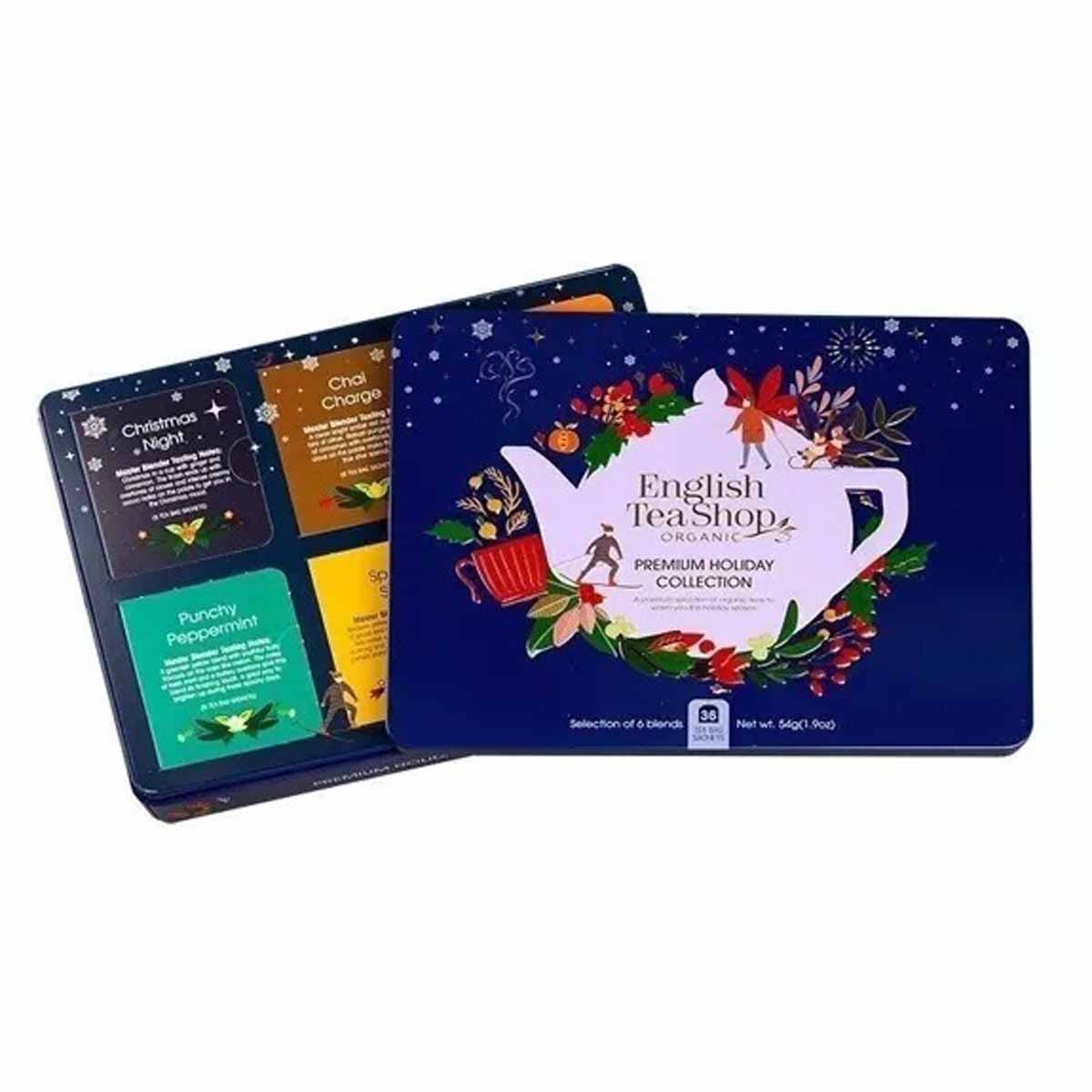 English Tea Shop Wintertee-Kollektion in edler Metalldose Premium Holiday Collection Blau BIO 36 Teebeutel
